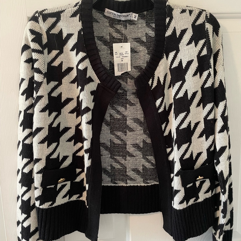 Cotton Emporium Black and White Houndstooth Cardigan